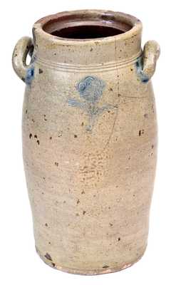 Unusual att. Jonathan Fenton, Boston Stoneware Churn w/ Impressed Flowers, 18th century