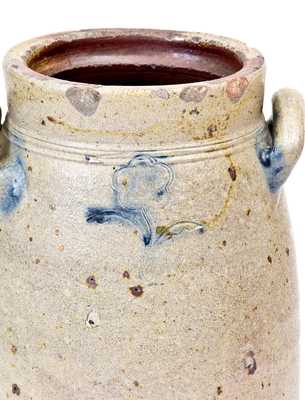 Unusual att. Jonathan Fenton, Boston Stoneware Churn w/ Impressed Flowers, 18th century