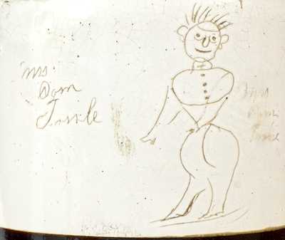 Unusual Brown and White People Crock Inscribed 