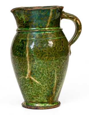 Exceptional Strasburg, VA Redware Pitcher with Bold Green Glaze