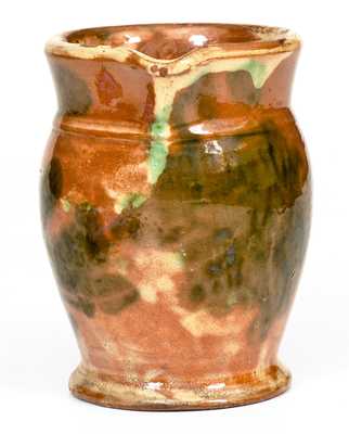 Squat Multi-Glazed Redware Pitcher, Strasburg, VA, circa 1890