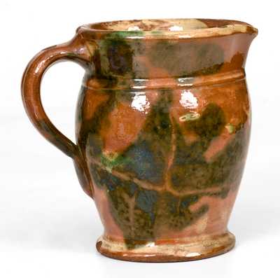 Squat Multi-Glazed Redware Pitcher, Strasburg, VA, circa 1890