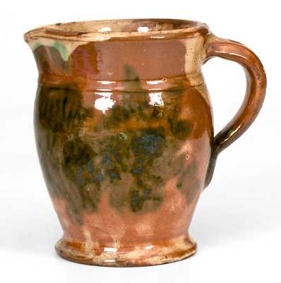 Squat Multi-Glazed Redware Pitcher, Strasburg, VA, circa 1890