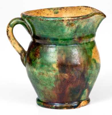 Very Fine Small-Sized Multi-Glazed Redware Pitcher, Strasburg, VA, circa 1890