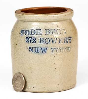 Small TODE BROS / 272 BOWERY / NEW YORK Salt-Glazed Stoneware Jar