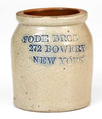 Small TODE BROS / 272 BOWERY / NEW YORK Salt-Glazed Stoneware Jar