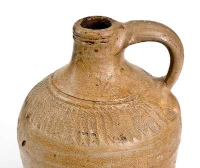 Important 18th Century Manhattan Stoneware Jug with Chattered Decoration