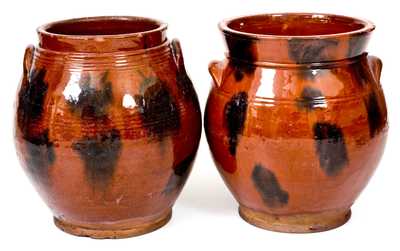 Lot of Two: Norwalk, Connecticut Redware Jars with Manganese Decoration