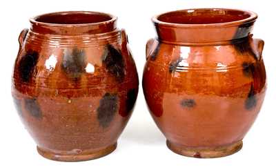 Lot of Two: Norwalk, Connecticut Redware Jars with Manganese Decoration