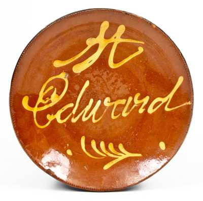 Rare Norwalk, Connecticut Redware "St. Edward" Script Plate