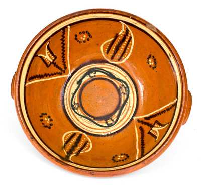 Exceptional Large-Sized Pennsylvania Redware Bowl w/ Two-Color Slip Decoration