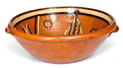 Exceptional Redware Bowl with Three-Color Slip Decoration