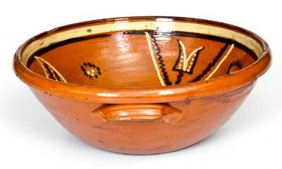 Exceptional Redware Bowl with Three-Color Slip Decoration