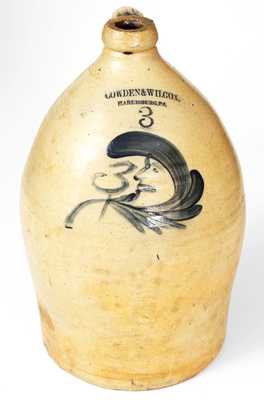 COWDEN & WILCOX / HARRISBURG, PA Stoneware Jug w/ Man-in-the-Moon Decoration