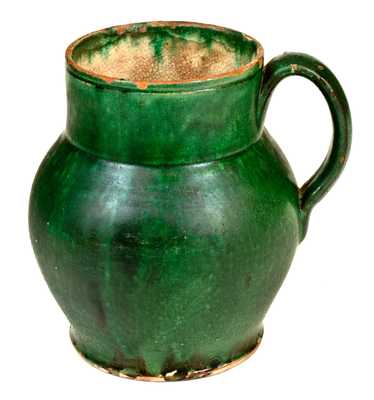 Rare and Important John Bell (I. BELL) Early Redware Ale Mug w/ Bold Green Glaze