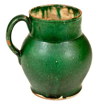 Rare and Important John Bell (I. BELL) Early Redware Ale Mug w/ Bold Green Glaze