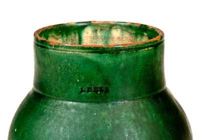 Rare and Important John Bell (I. BELL) Early Redware Ale Mug w/ Bold Green Glaze