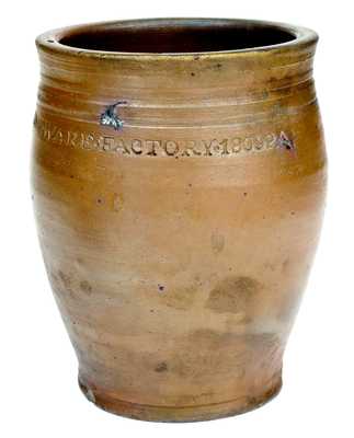Rare Small-Sized PAUL CUSHMAN S STONEWARE FACTORY 1809 Stoneware Jar