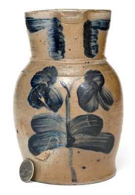 Rare Quart-Sized Baltimore Stoneware Pitcher w/ Floral Decoration, circa 1850