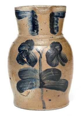 Rare Quart-Sized Baltimore Stoneware Pitcher w/ Floral Decoration, circa 1850