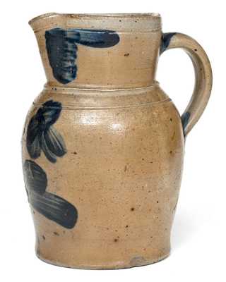 Rare Quart-Sized Baltimore Stoneware Pitcher w/ Floral Decoration, circa 1850