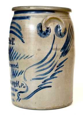 Exceptional R. Peet / Pittsburgh Stoneware Advertising Jar w/ Large Freehand Birds