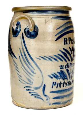 Exceptional R. Peet / Pittsburgh Stoneware Advertising Jar w/ Large Freehand Birds