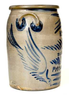 Exceptional R. Peet / Pittsburgh Stoneware Advertising Jar w/ Large Freehand Birds