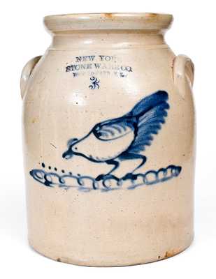 NEW YORK STONEWARE CO. / FORT EDWARD, NY Stoneware Jar w/ Chicken Decoration