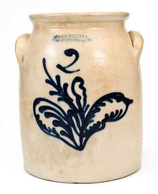 2 Gal. JOHN BURGER / ROCHESTER Stoneware Jar with Slip-Trailed Leaf Decoration