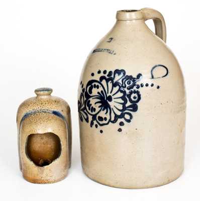 Lot of Two: Stoneware Chicken Waterer and WHITES UTICA Stoneware Jug