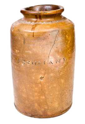 Rare PAUL CUSHMAN'S, Albany, NY, Stoneware Jar with Coggled Decoration