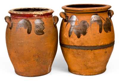 Lot of Two: JOHN BELL / WAYNESBORO Redware Jars w/ Manganese Decoration (One Signed)