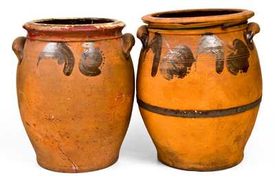 Lot of Two: JOHN BELL / WAYNESBORO Redware Jars w/ Manganese Decoration (One Signed)