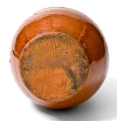 Very Unusual Small-Sized Redware Lidded Jar, 