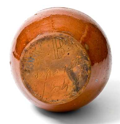 Very Unusual Small-Sized Redware Lidded Jar, "S. B. / Sept. 9th 1840" att. Samuel Baker