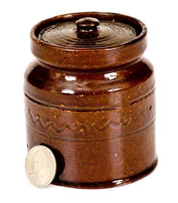 Very Unusual Small-Sized Redware Lidded Jar, 