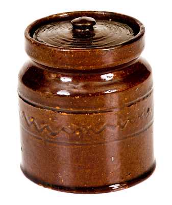 Very Unusual Small-Sized Redware Lidded Jar, 