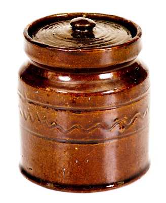 Very Unusual Small-Sized Redware Lidded Jar,