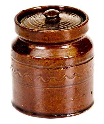 Very Unusual Small-Sized Redware Lidded Jar, 