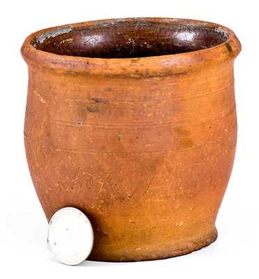 Unusual Small-Sized York Co, PA Redware Jar, "John Slothouer / March the 23rd 1828"