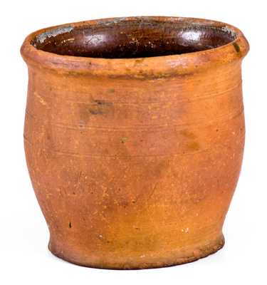 Unusual Small-Sized York Co, PA Redware Jar, "John Slothouer / March the 23rd 1828"