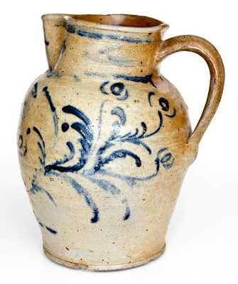 Outstanding 2 Gal. Baltimore Stoneware Pitcher w/ Elaborate Floral Decoration, c1825