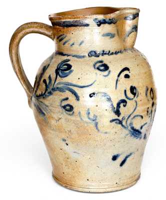 Outstanding 2 Gal. Baltimore Stoneware Pitcher w/ Elaborate Floral Decoration, c1825