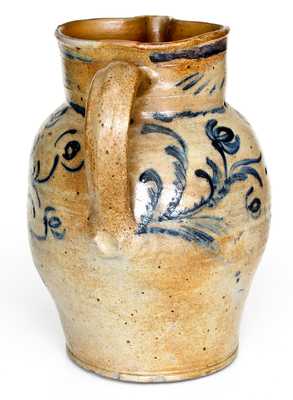 Outstanding 2 Gal. Baltimore Stoneware Pitcher w/ Elaborate Floral Decoration, c1825