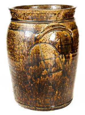 Very Unusual Crawford County, GA, Alkaline-Glazed Stoneware Jar w/ Incised Window Decoration