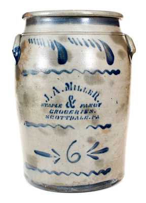 6 Gal. Western PA Stoneware Jar with SCOTTSDALE, PA Stenciled Advertising