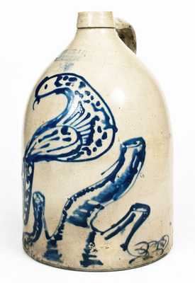 Excellent Ottman Bros., Fort Edward, NY Peacock Scene Jug