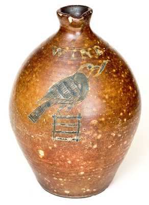 Very Rare Herbertsville, New Jersey WINE Jug w/ Incised Bird Scene