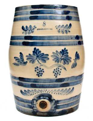 Excellent Eight-Gallon Charlestown, MA Stoneware Cooler w/ Grapes and Birds